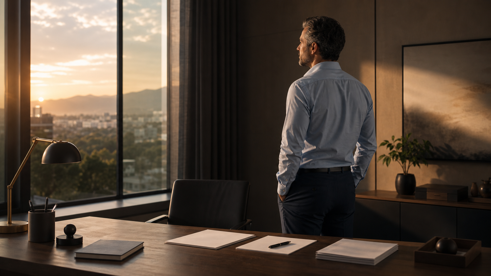 A professional reflecting on unfinished commitments in a quiet office at the end of the day.