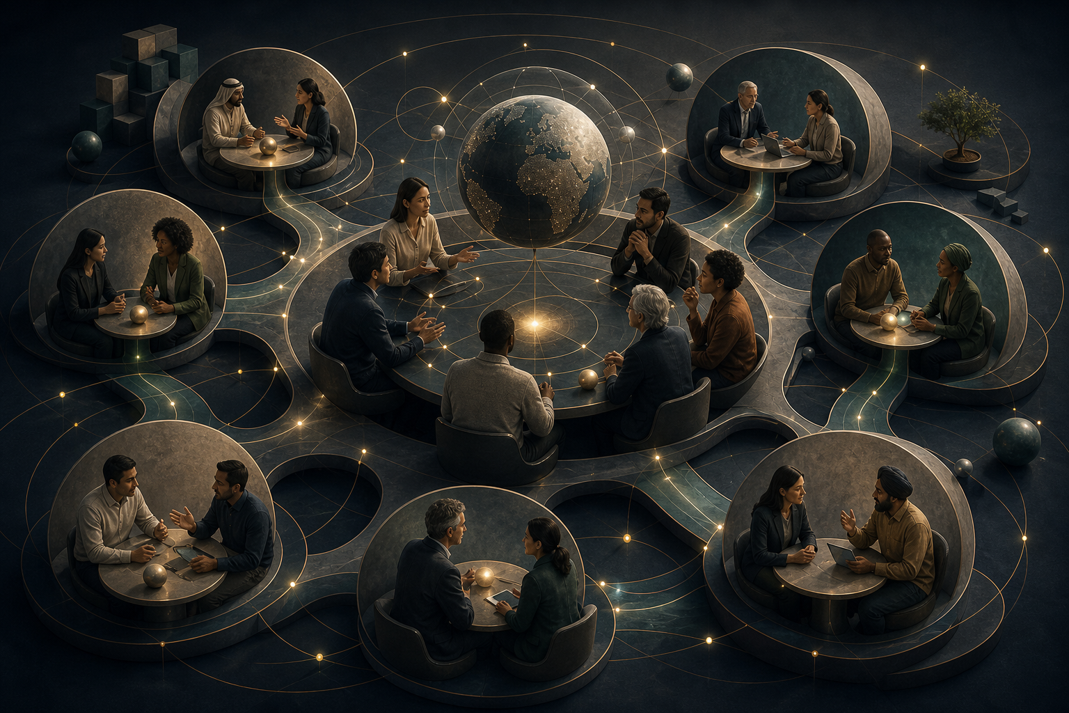 Diverse professionals connected through respectful communication pathways and shared understanding.