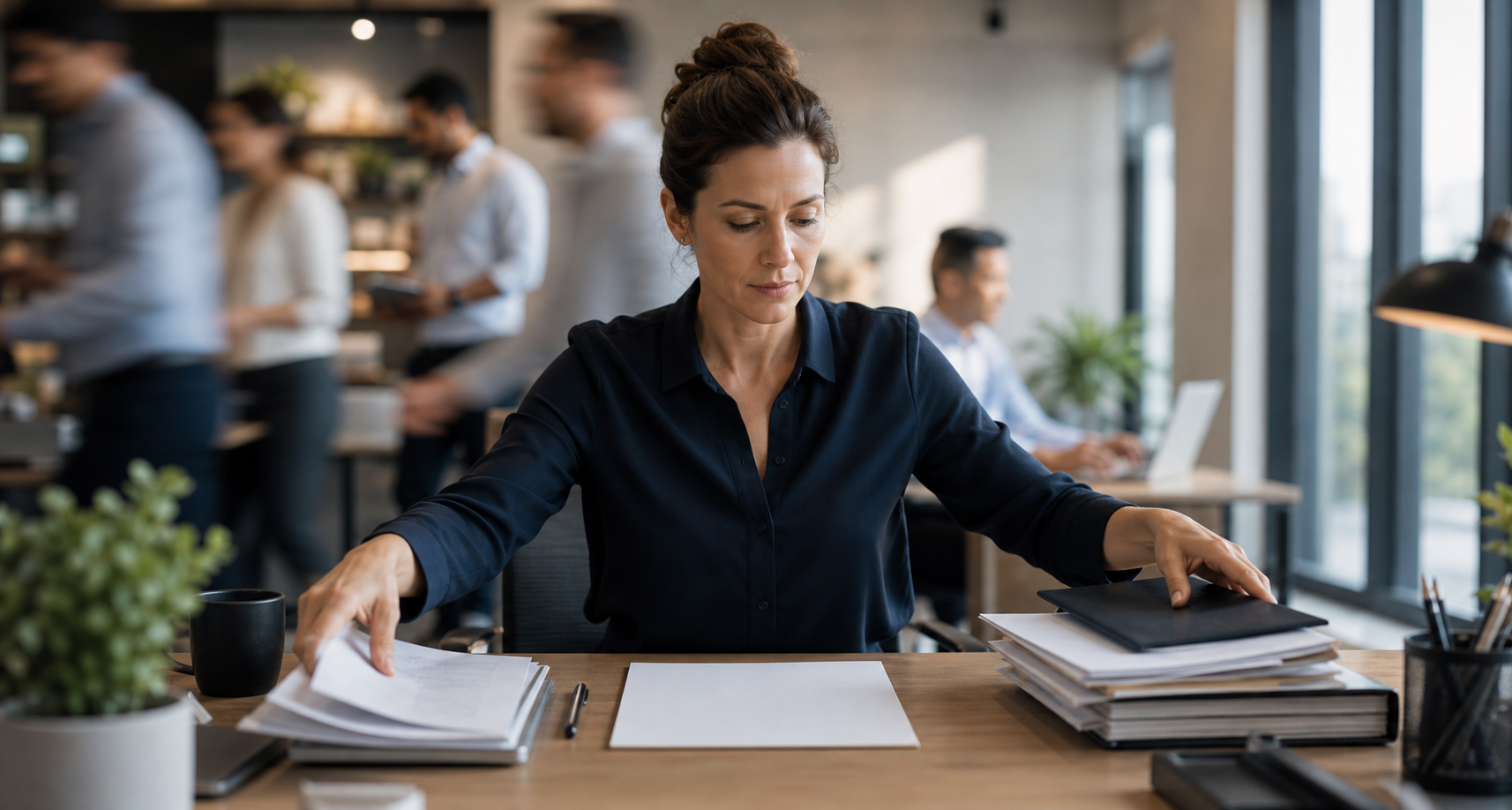 A professional clearing distractions to focus on one important priority at work.