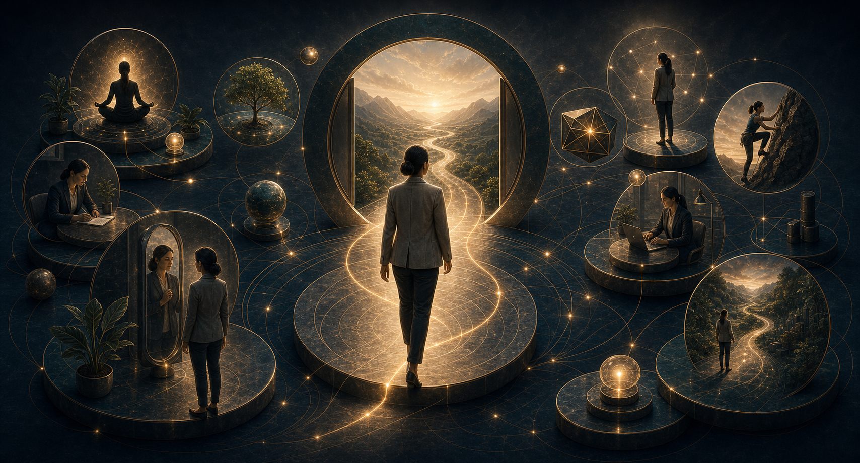 A person crossing from hesitation into a more intentional path of identity, courage, and agency.