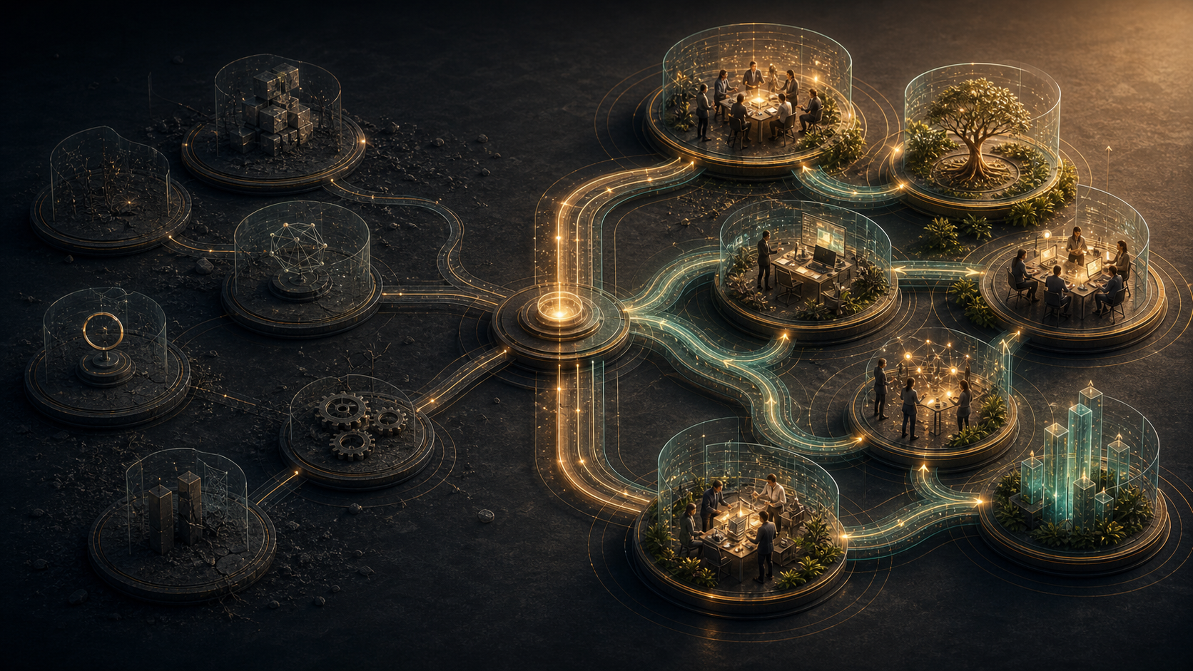 Active and dormant capability platforms showing practice, deployment, feedback, and renewal pathways.