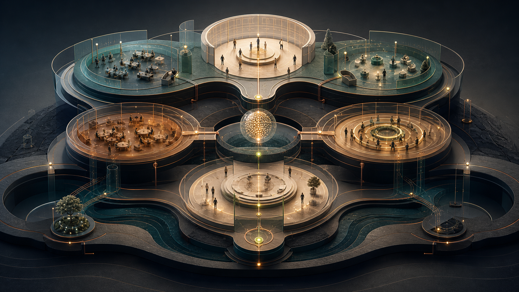 Layered people-practices architecture connecting roles, capability, feedback, and culture.