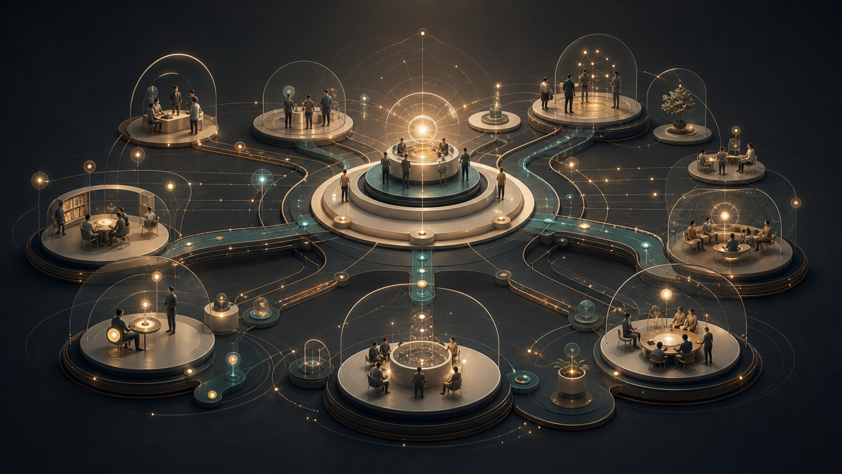 Nested mentorship system with feedback loops, role scaffolds, and capability pathways.