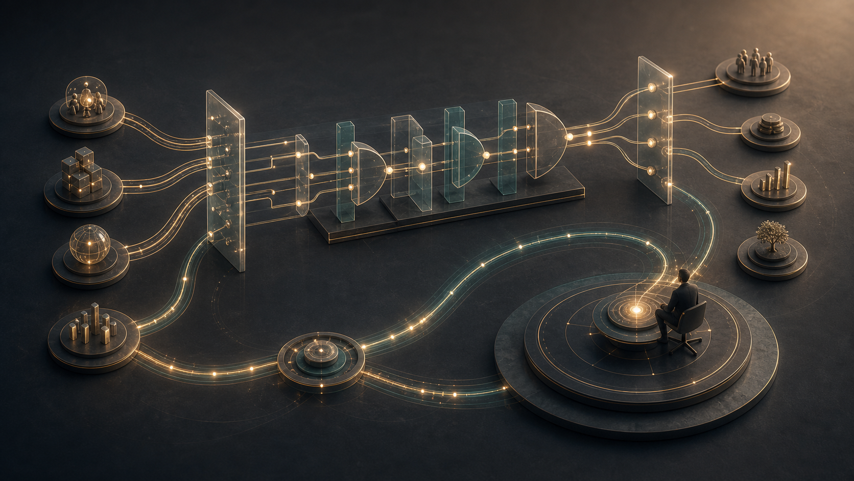 Transparent rule engine with decision gates, feedback loops, and a human management judgement platform.