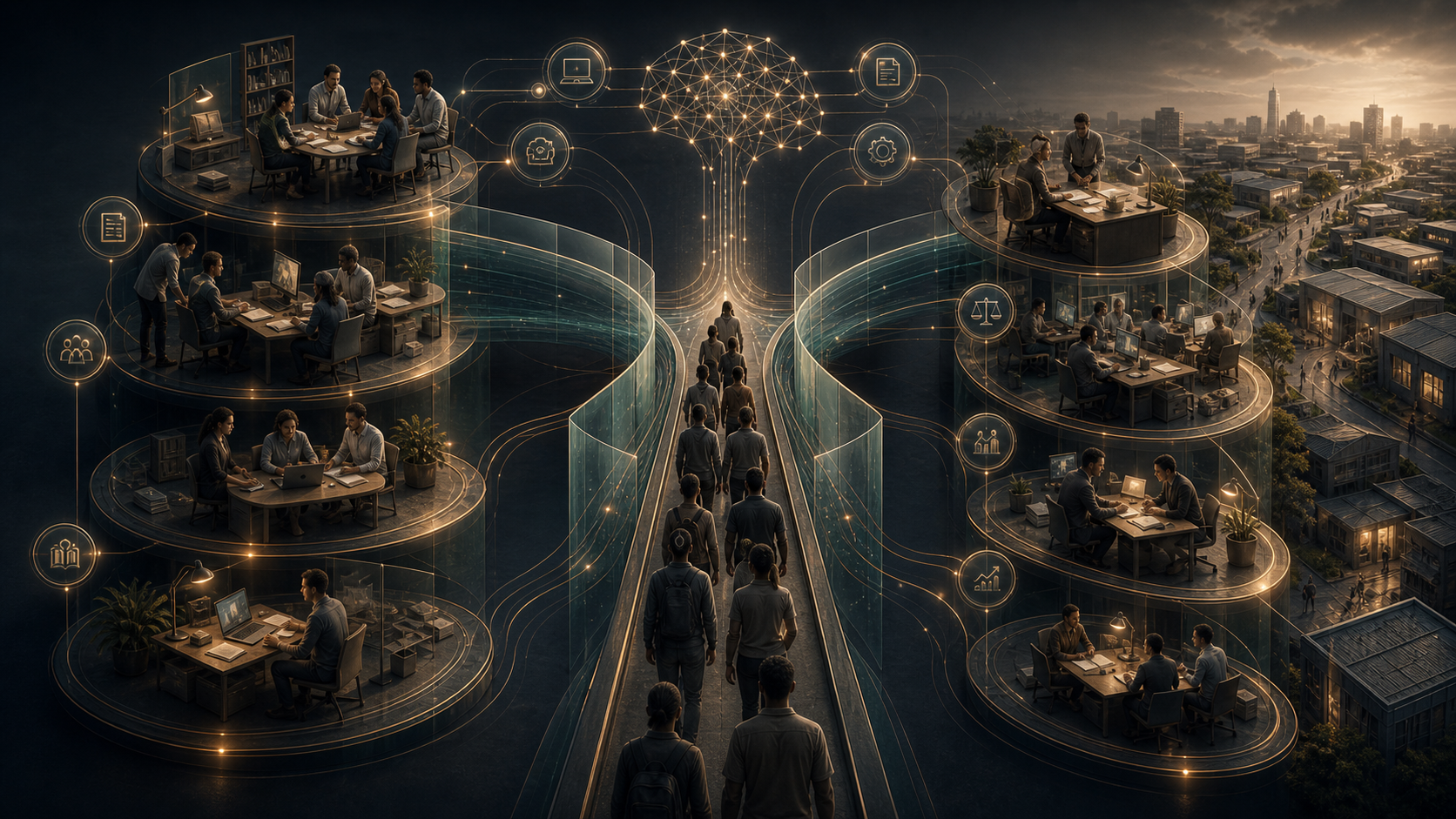 Constrained apprenticeship gateway connecting AI tools, supervision, judgement transfer, and first-career work.