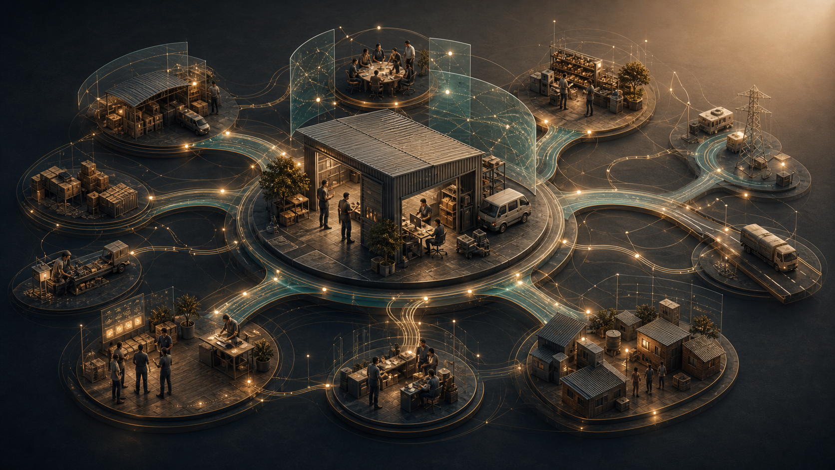 Small-company operating system surrounded by cash flow, demand, capability, supply, and infrastructure pressures.