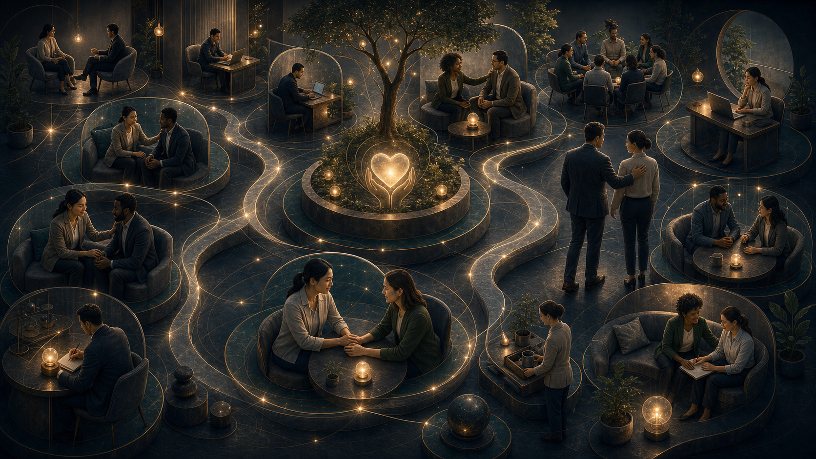 A professional workplace connected by compassion, dignity, listening, boundaries, and practical support.