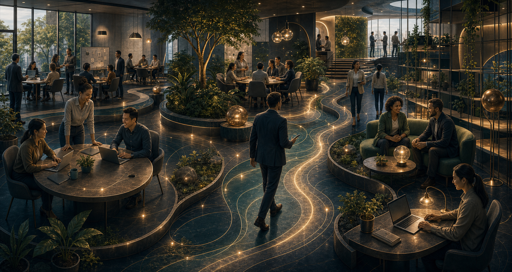 A vibrant workplace with energy, purpose, collaboration, learning, and healthy operating rhythm.