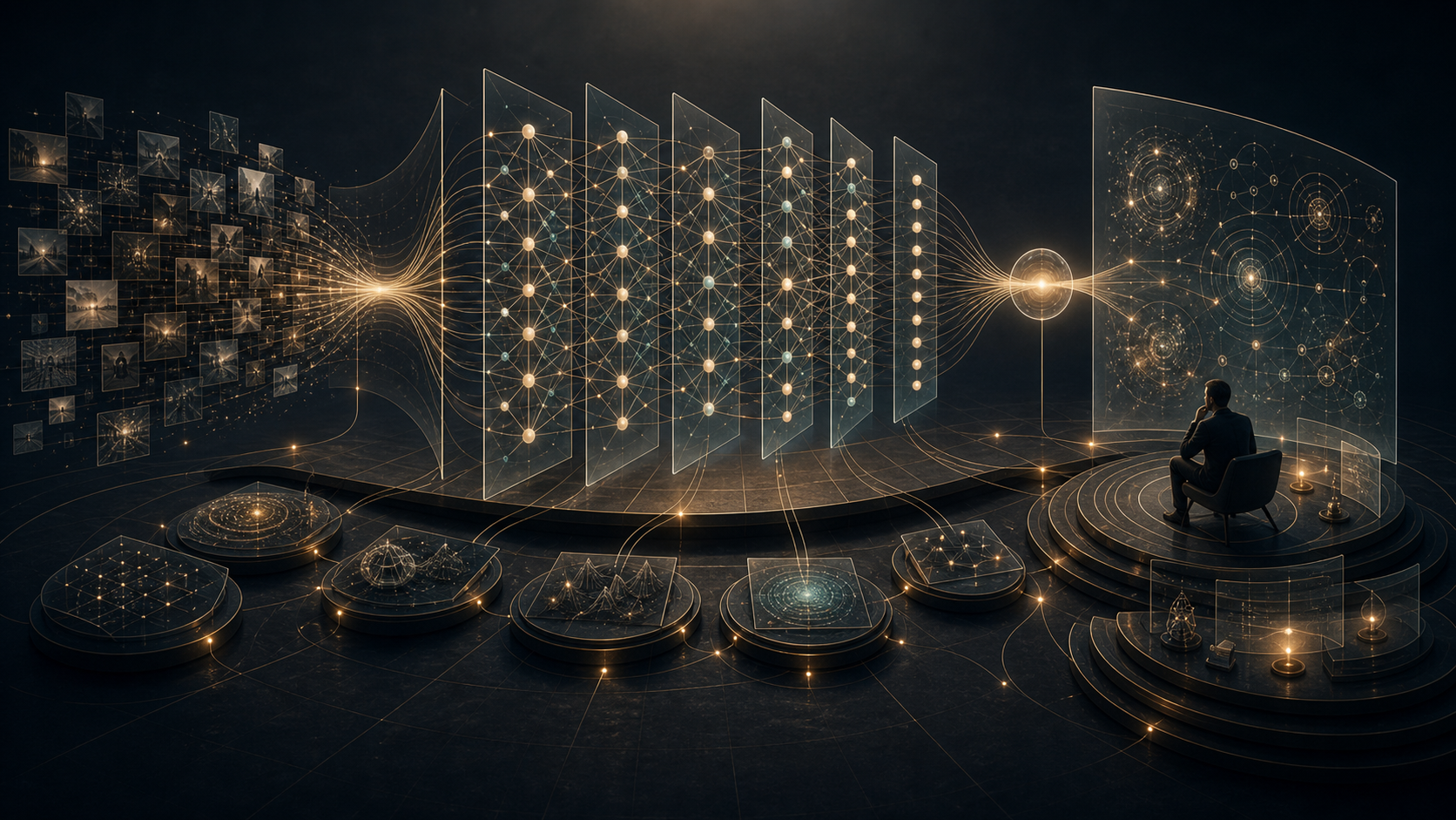 Abstract neural learning system with layered representation, pattern recognition, uncertainty, and interpretation.