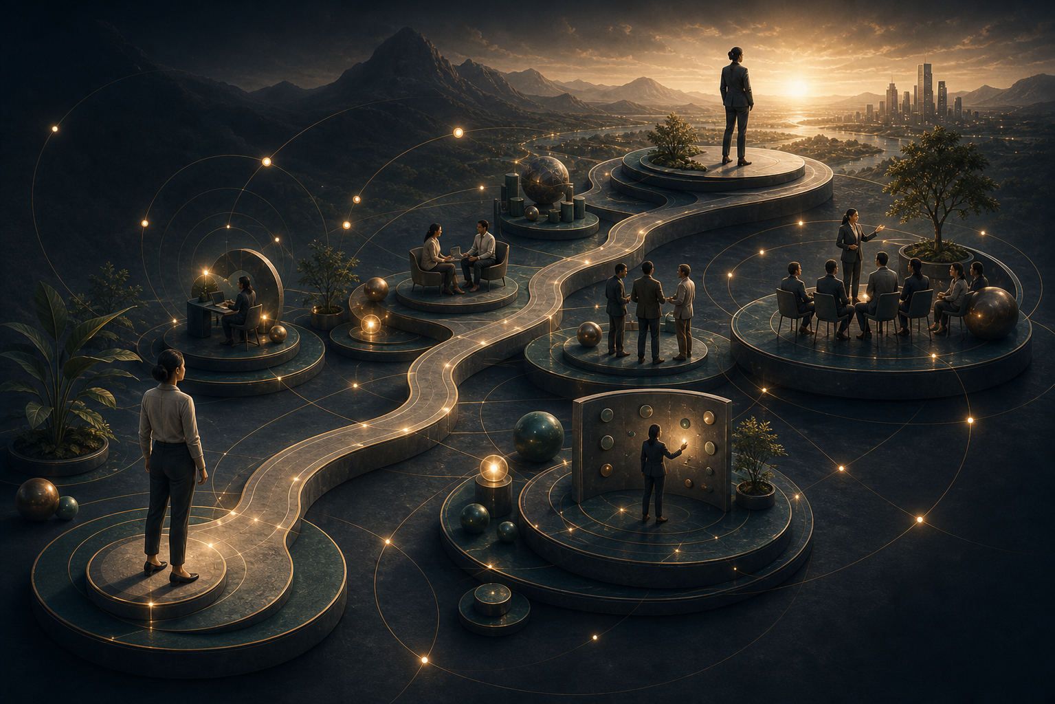 A career pathway evolving into leadership responsibility, team stewardship, and long-term influence.